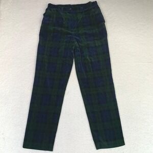 Lauren Ralph Lauren Black Watch Plaid Velvet Pants 12 (31x30) Navy Green VTG 90s